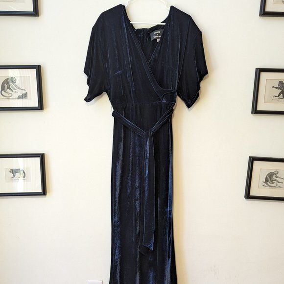 Modcloth x Collectif Velvet Wrap Maxi Dress Navy Blue Size 10 Large - Picture 3 of 5